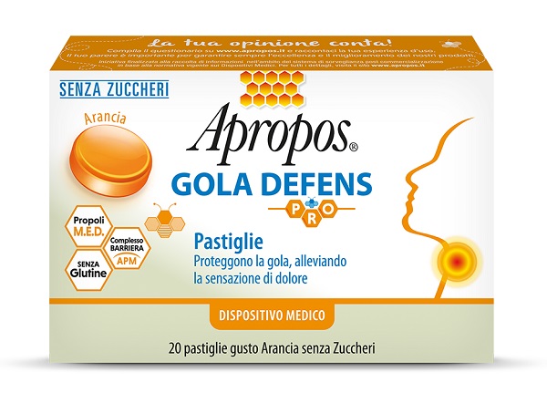 APROPOS GOLA DEFENS PRO 20 PASTIGLIE ARANCIA SENZA ZUCCHERO - Farmacianuova.eu
