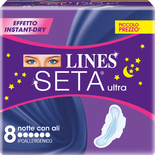 LINES SETA ULTRA ASSORBENTI DA NOTTE 8 PEZZI - Farmacianuova.eu