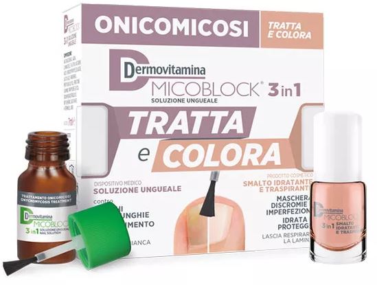 DERMOVITAMINA MICOBLOCK 3 IN 1 TRATTA E COLORA SOLUZIONE UNGUEALE 7 ML + SMALTO IDRATANTE TRASPIRANTE 5 ML - Farmacianuova.eu