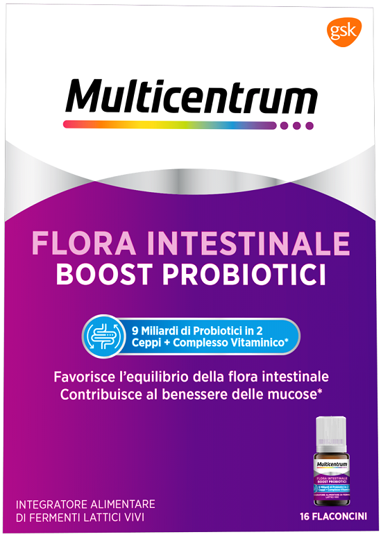 MULTICENTRUM FLORA INTESTINALE BOOST PROBIOTICI 16 FLACONCINI - Farmacianuova.eu