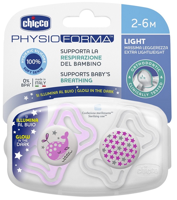 CHICCO SUCCHIETTO LIGHT LUMINOSO SILICONE 2-6 MESI 2 PEZZI - Farmacianuova.eu