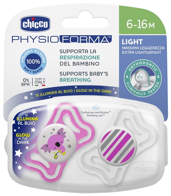 CHICCO SUCCHIETTO LIGHT LUMINOSO SILICONE 6-16 MESI 2 PEZZI - Farmacianuova.eu