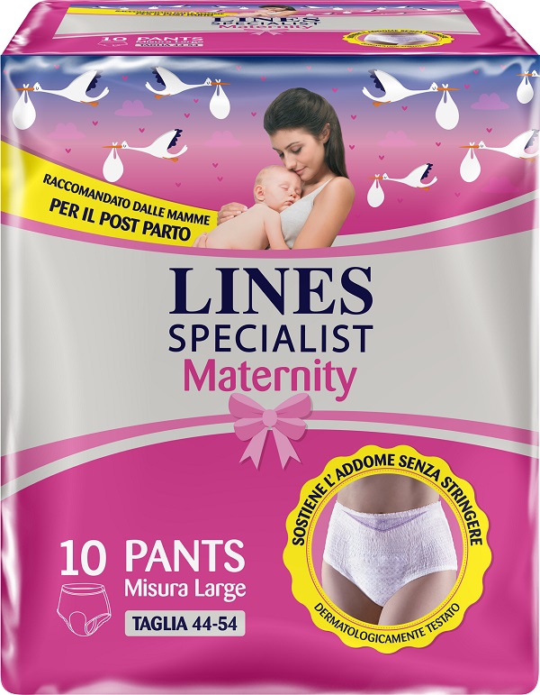 LINES SPECIALIST MATERNITY MUTANDINA ASSORBENTE PER PERDITE POST PARTO MISURA LARGE 10 PEZZI - Farmacianuova.eu