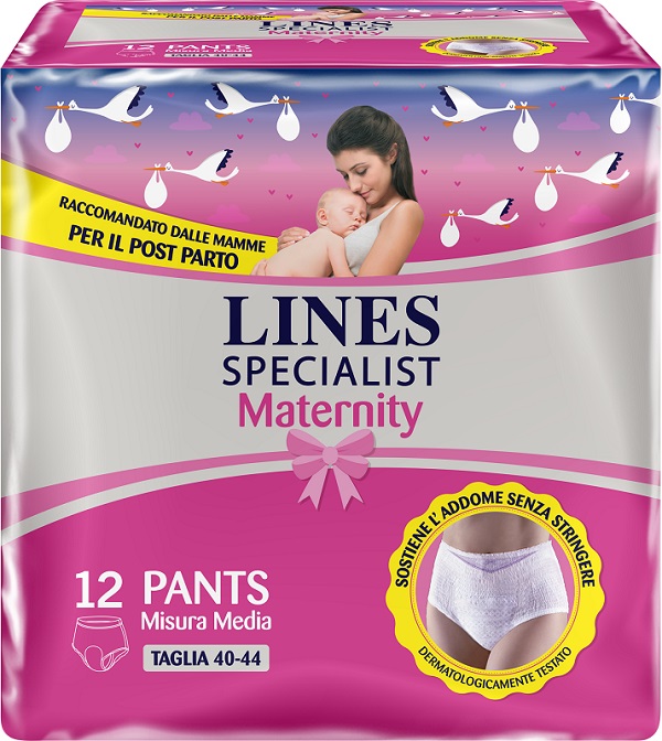LINES SPECIALIST MATERNITY MUTANDINA ASSORBENTE PER PERDITE POST PARTO MISURA MEDIUM 12 PEZZI - Farmacianuova.eu