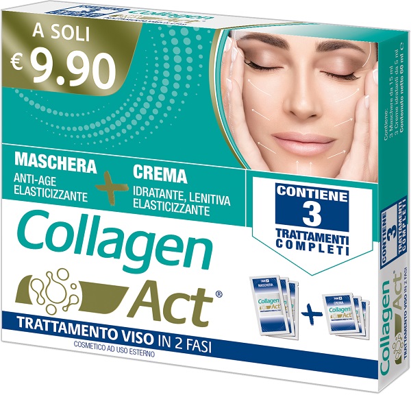 COLLAGEN ACT TRATTAMENTO VISO 2 FASI MASCHERA ANTI AGE ELASTICIZZANTE + CREMA IDRATANTE LENITIVA ELASTICIZZANTE - Farmacianuova.eu