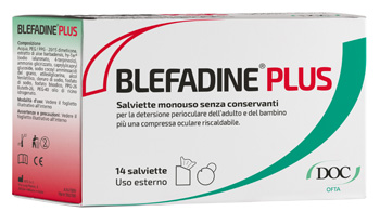 BLEFADINE PLUS 14 SALVIETTE PER DETERSIONE PERIOCULARE + 1 COMPRESSA RISCALDABILE - Farmacianuova.eu