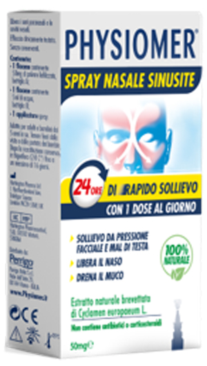 PHYSIOMER SPRAY NASALE SINUSITE 2 PEZZI 1 FLACONE DA 50 MG DI ESTRATTO DI CICLAMINO NATURALE LIOFILIZZATO + 1 FIALE DA 5 ML DI SOLVENTE - Farmacianuova.eu