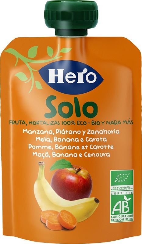 HERO SOLO FRUTTA FRULLATA 100% BIO MELA BANANA CAROTA 100 G - Farmacianuova.eu