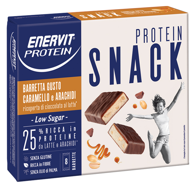 ENERVIT PROTEIN SNACK CARAMELLO ARACHIDI LOW SUGAR 8 BARRETTE 31 G - Farmacianuova.eu
