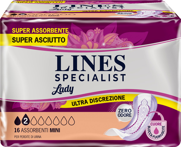 PANNOLONE SAGOMATO LINES SPECIALIST MINI 16 PEZZI - Farmacianuova.eu