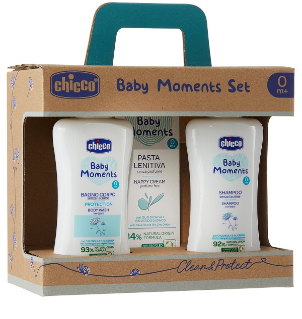 CHICCO BABY MOMENTS SET BAGNOCHIUMA PELLI DELICATE 200 ML + SHAMPOO PELLI DELICATE 200 ML + PASTA CAMBIO PELLI DELICATE 100 ML - Farmacianuova.eu