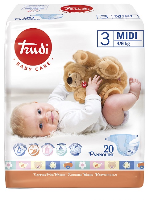 TRUDI BABY CARE PANNOLINO BAMBINI MIDI 4/9 KG 20 PEZZI - Farmacianuova.eu