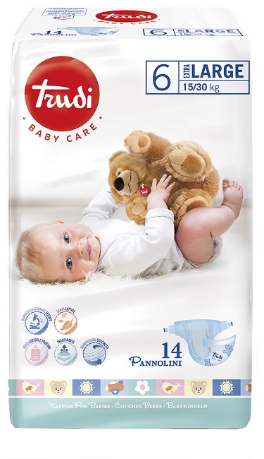 TRUDI BABY CARE PANNOLINO BAMBINI EXTRALARGE 15/30 KG 14 PEZZI - Farmacianuova.eu