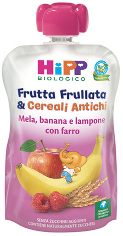 HIPP BIO FRUTTA FRULLATA&CEREALI ANTICHI MELA BANANA LAMPONE FARRO 90 G - Farmacianuova.eu