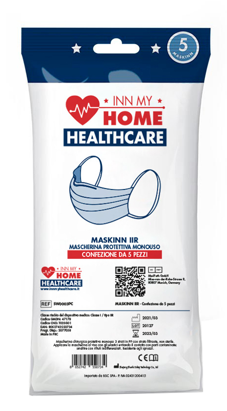 MASKINN MASCHERA CHIRURGICA TIPO IIR MONOUSO 5 PEZZI - Farmacianuova.eu