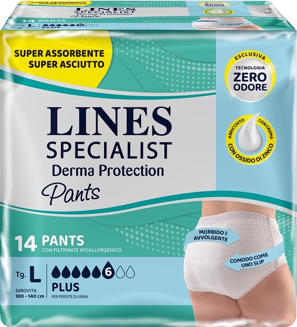 PANNOLONE PER INCONTINENZA LINES SPECIALIST DERMA PANTS PLUS L 14 PEZZI - Farmacianuova.eu