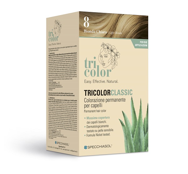 TRICOLOR CLASSIC 8 BIONDO CHIARO 2 TUBI 50 ML + 2 SHAKER 50 ML + 4 BUSTINE 8 ML - Farmacianuova.eu