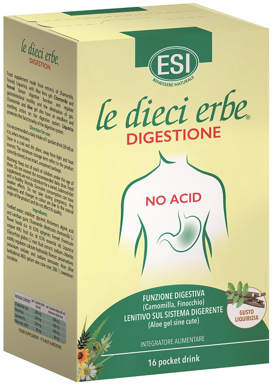 ESI LE DIECI ERBE DIGESTIONE NO ACID 16 POCKET DRINK GUSTO LIQUIRIZIA 20 ML - Farmacianuova.eu