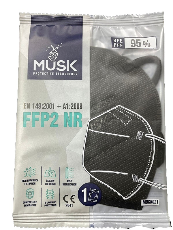 MUSK MASCHERINA FFP2 MUSK021 BLACK 10 PEZZI - Farmacianuova.eu