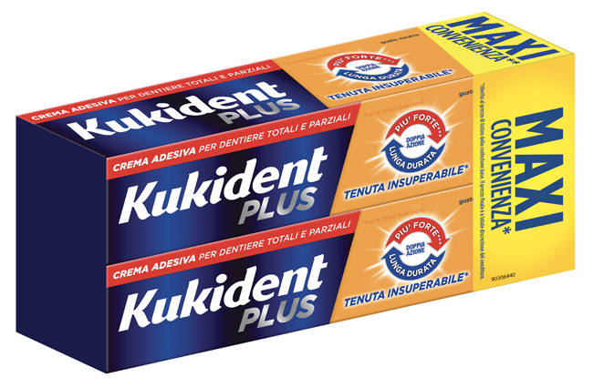 KUKIDENT PLUS DOPPIA AZIONE TENUTA INSUPERABILE CREMA ADESIVA DENTIERE 2X65 G - Farmacianuova.eu