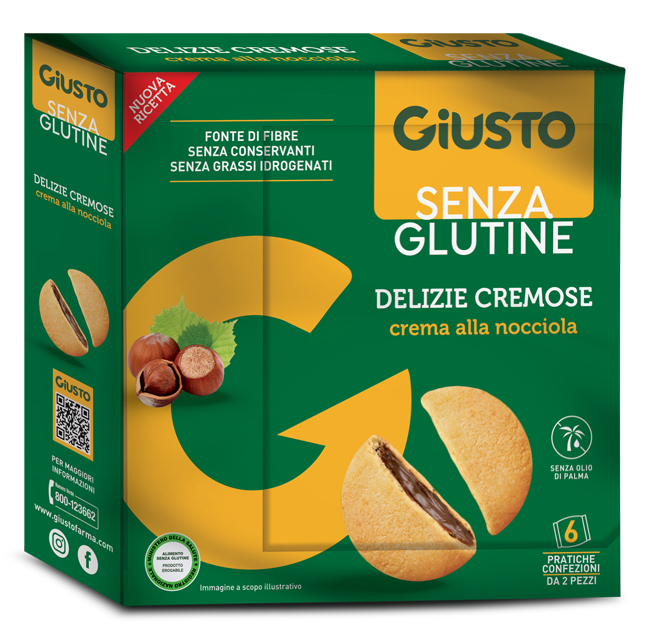 GIUSTO SENZA GLUTINE DELIZIE CREMOSE AL CACAO NOCCIOLA 180 G - Farmacianuova.eu