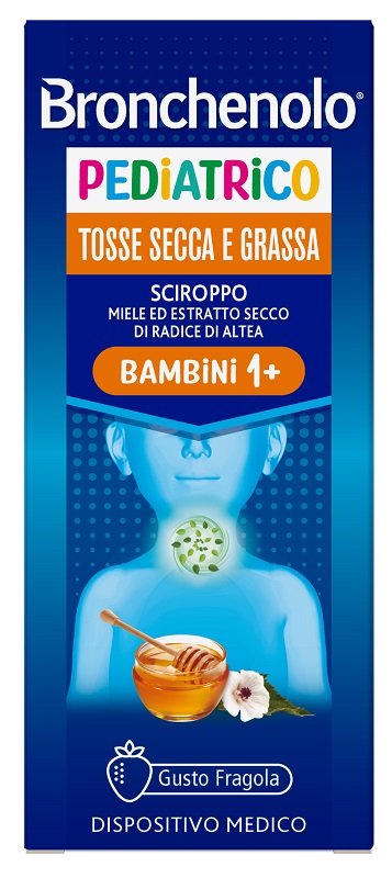 SCIROPPO BRONCHENOLO PEDIATRICO TOSSE SECCA E GRASSA DA 1 ANNO IN SU 120 ML GUSTO FRAGOLA SENZA COLORANTI ARTIFICIALI, SENZA ALCOL, SENZA OGM - Farmacianuova.eu