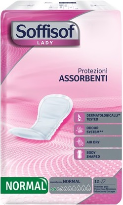 PANNOLONE PER INCONTINENZA CON PROTEZIONI DISCRETE MORBIDE E ANATOMICHE CON NUCLEO SUPER ASSORBENTE E UNO SPECIALE FILTRANTE ESTERNO TRASPIRANTE SOFFISOF LADY NORMALE 12 PEZZI - Farmacianuova.eu