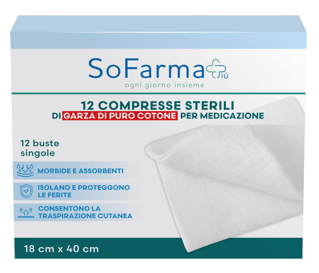 GARZA COMPRESSA IN COTONE 18X40 CM 12 PEZZI SOFARMAPIU' - Farmacianuova.eu