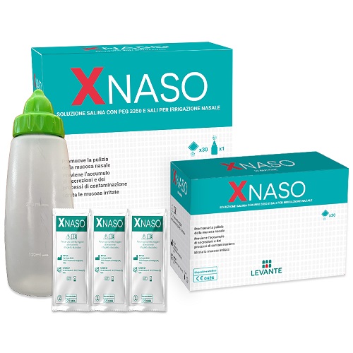 SOLUZIONE SALINA CON PEG 3350 E SALI PER IRRIGAZIONE NASALE XNASO 30 BUSTINE + 1 EROGATORE - Farmacianuova.eu