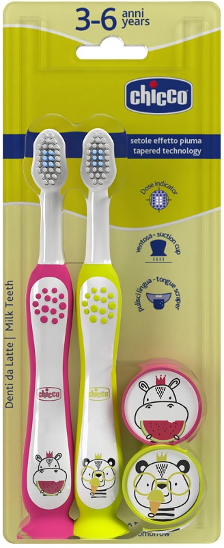 CHICCO SPAZZOLINO 3-6 YEARS DOPPIO ROSA-GIALLO - Farmacianuova.eu