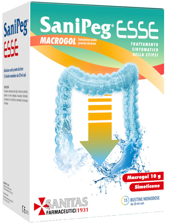 SANIPEG ESSE MACROGOL SOLUZIONE ORALE PRONTO DA BERE 15 BUSTINE MONODOSE DA 20 ML - Farmacianuova.eu