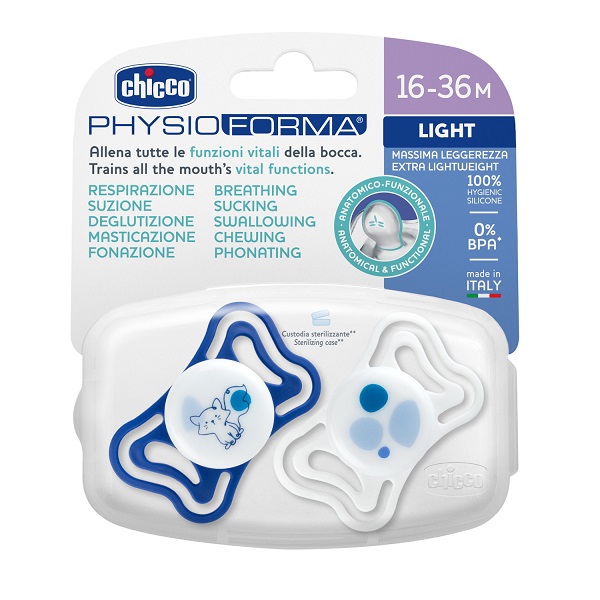 CHICCO SUCCHIETTO LIGHT BLU SILICONE 16-36M 2 PEZZI - Farmacianuova.eu