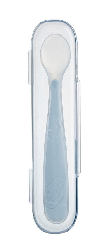 CHICCO SOFTLY SPOON CUCCHIAIO MORBIDO IN SILICONE GRIGIO 6M+ CON CUSTODIA - Farmacianuova.eu