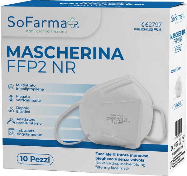 MASCHERINA FFP2 BIANCA 10 PEZZI SOFARMAPIU' - Farmacianuova.eu